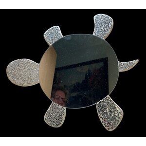 Turtle-Shaped Wall Mirror With Mosaic Textured Shell Design